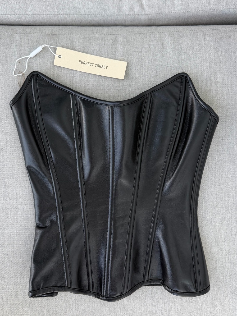 Perfect Corset Strapless Faux Leather Bustier - Black